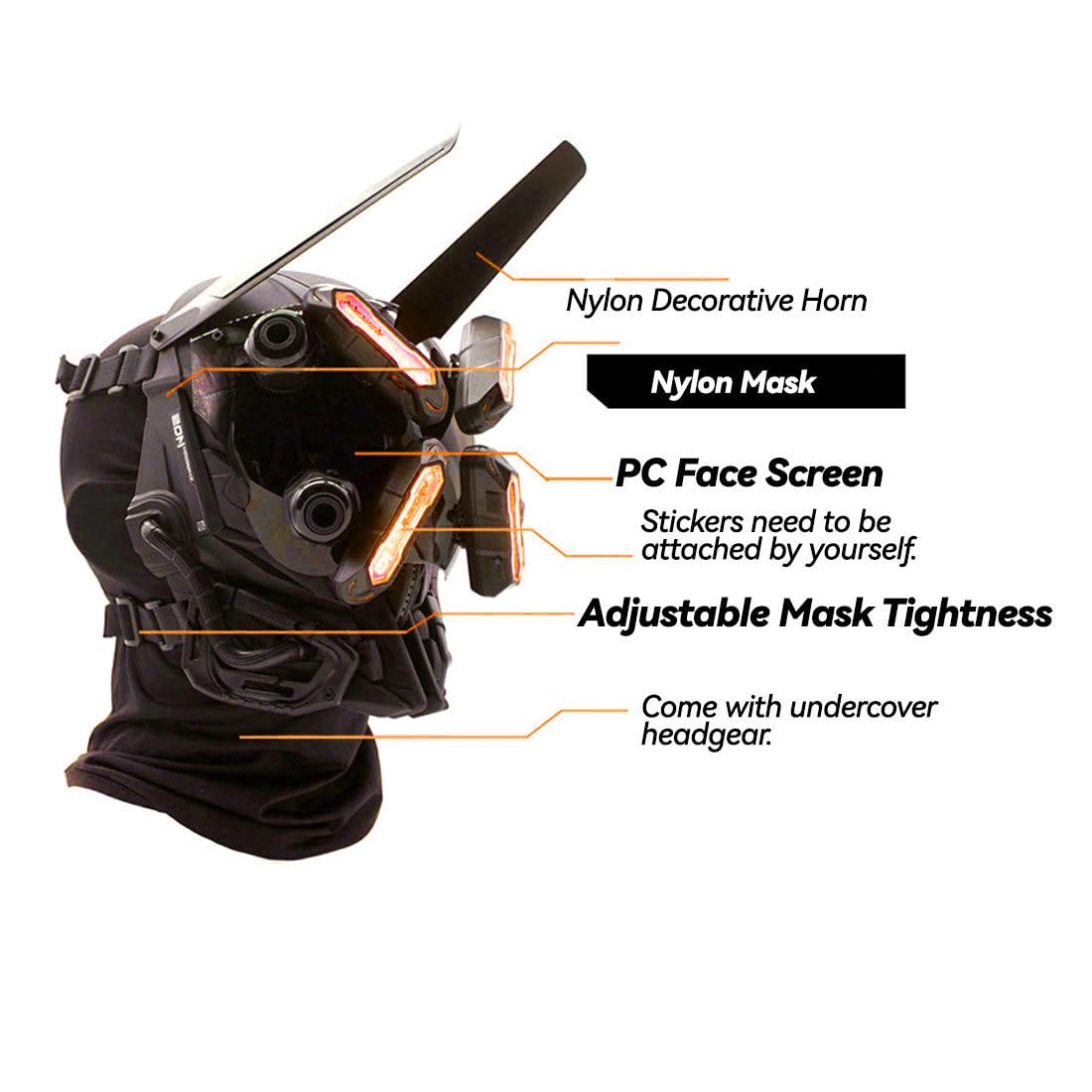 OYDL Cosplay Helmet for Men, Futuristic Tech Punk Mask with LED Light for Cyberpunk Cosplay: Type D