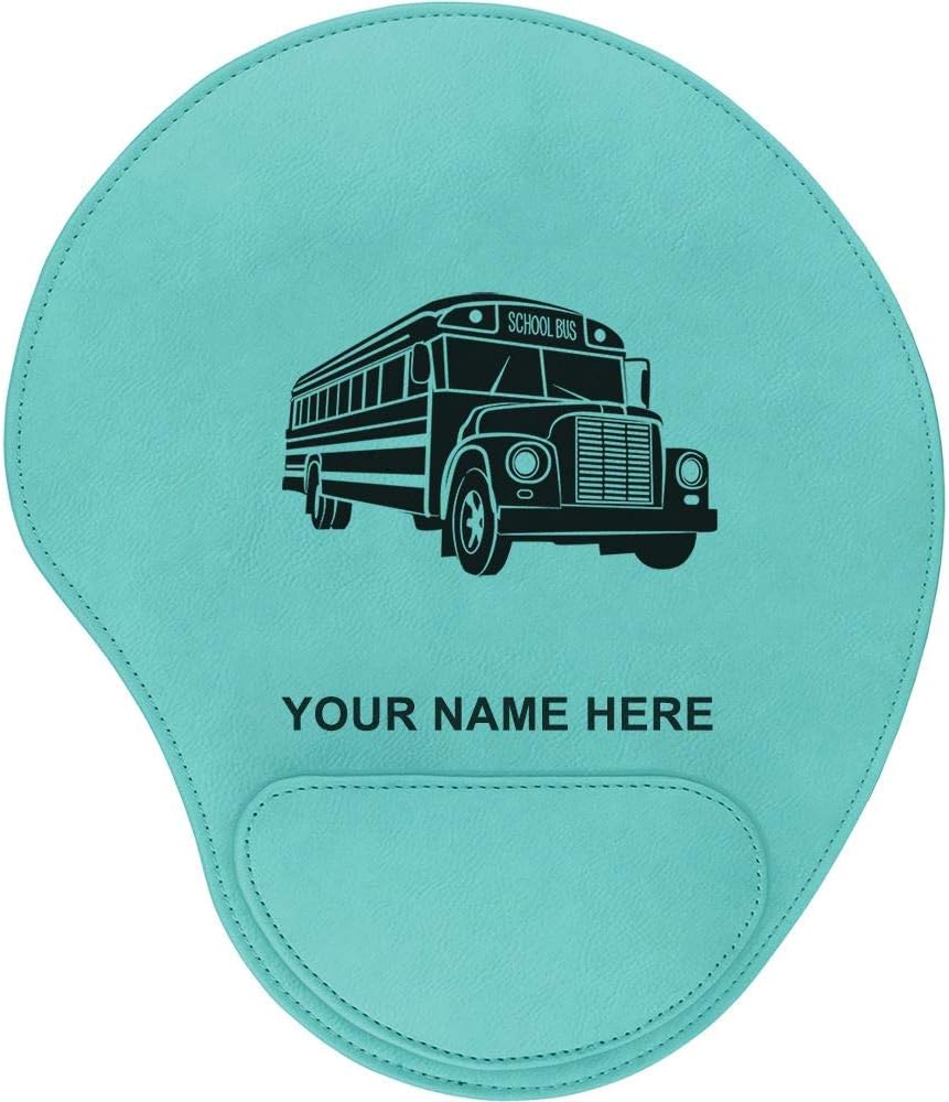 LaserGram Mouse Pad, School Bus, Personalized Engraving Included (Teal)