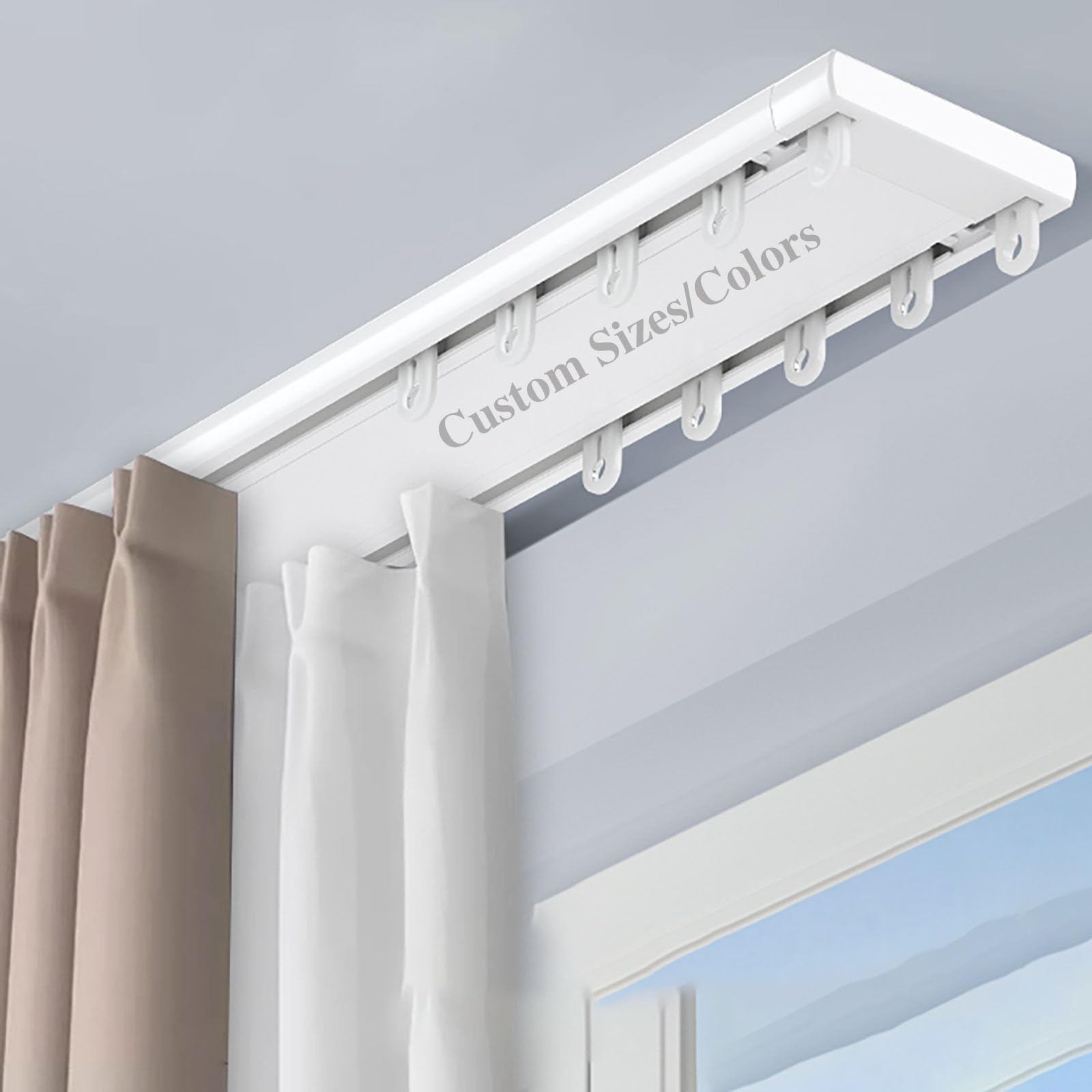Generico Binario per Tende A Doppio Binario da Soffitto, Binario per Tende in Alluminio Montato A Soffitto su Misura con Rulli Silenziosi per Tende Trasparenti e Oscuranti per Tende Divisorie