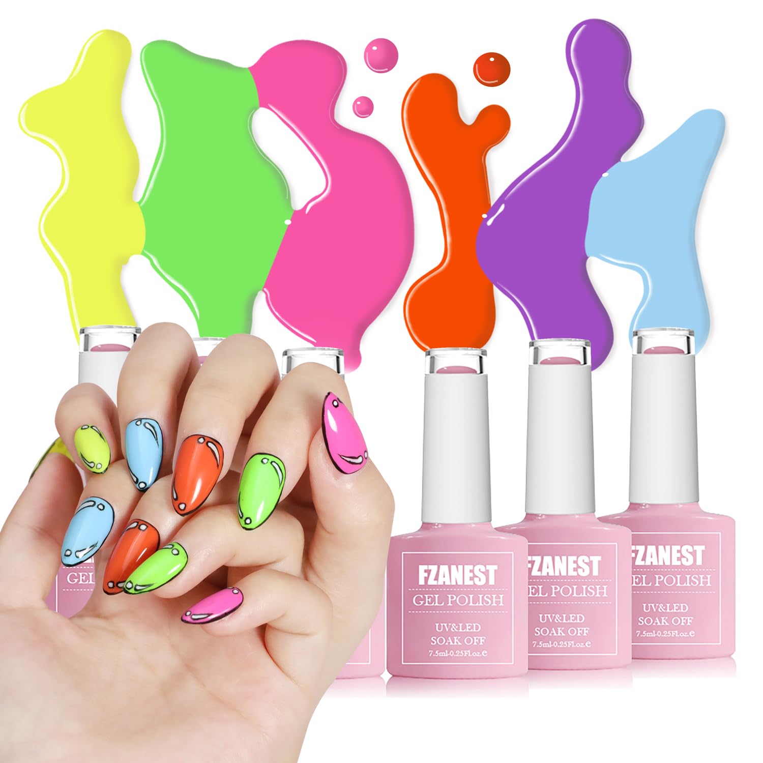 Amazon.com : FZANEST Gel Nail Polish Set 6PCS Neon Yellow Green
