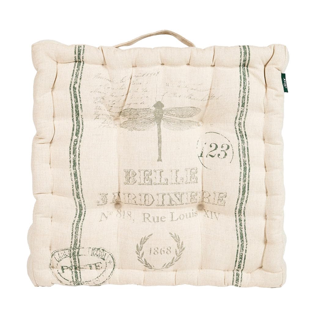 Dibor Seat Pad Insect Print Beige & Green Garden Dining Chair Box Cushion