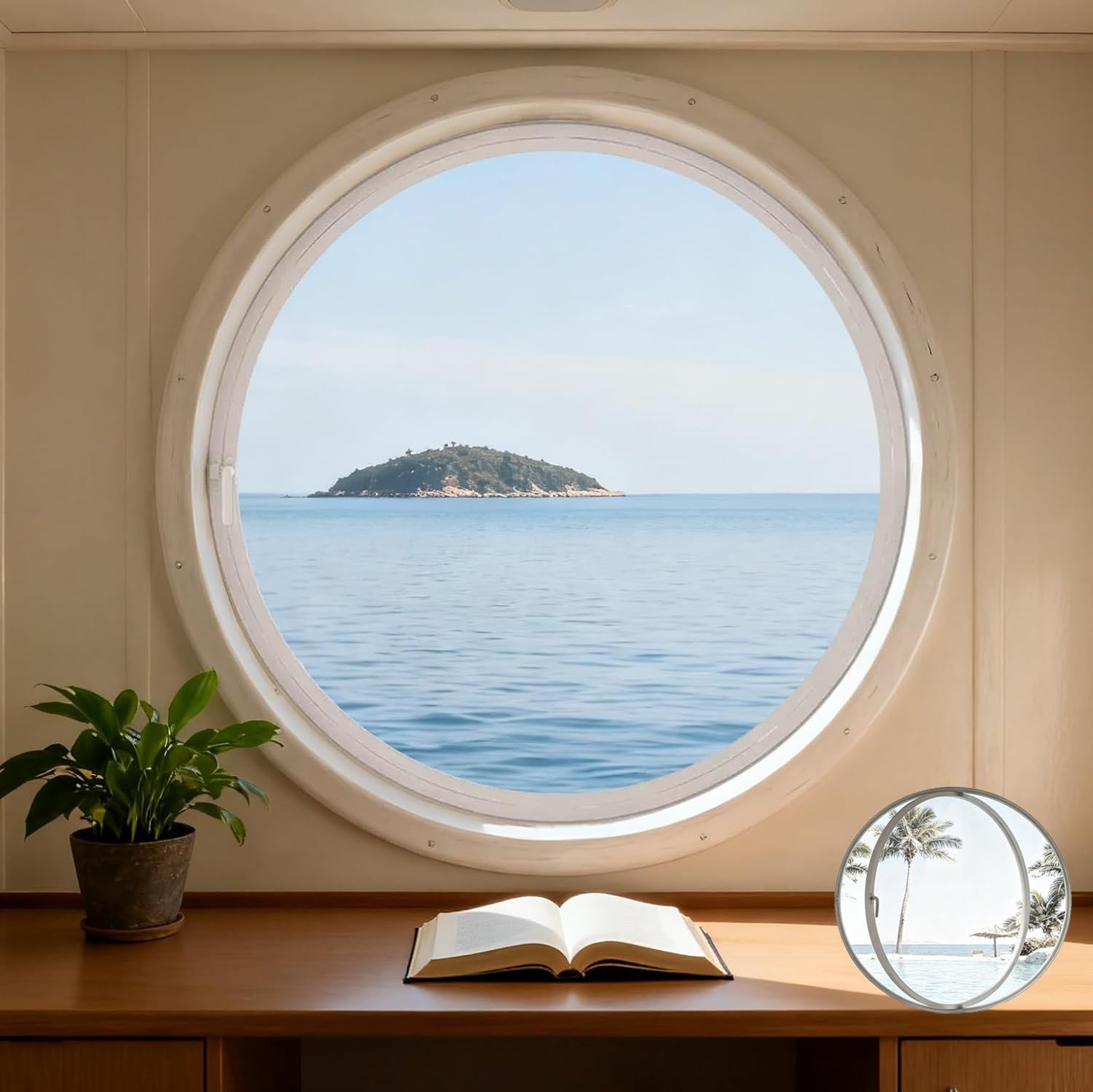 360° Round Rotating Glass Windows,Rotating Porthole Window With Tempered Glass 40 50 60 70 80 90 100cm,Rotatable Ventilation Windows,Suitable for Home,Cafes,Restaurants,Offices 80cm-WhiteTransparent