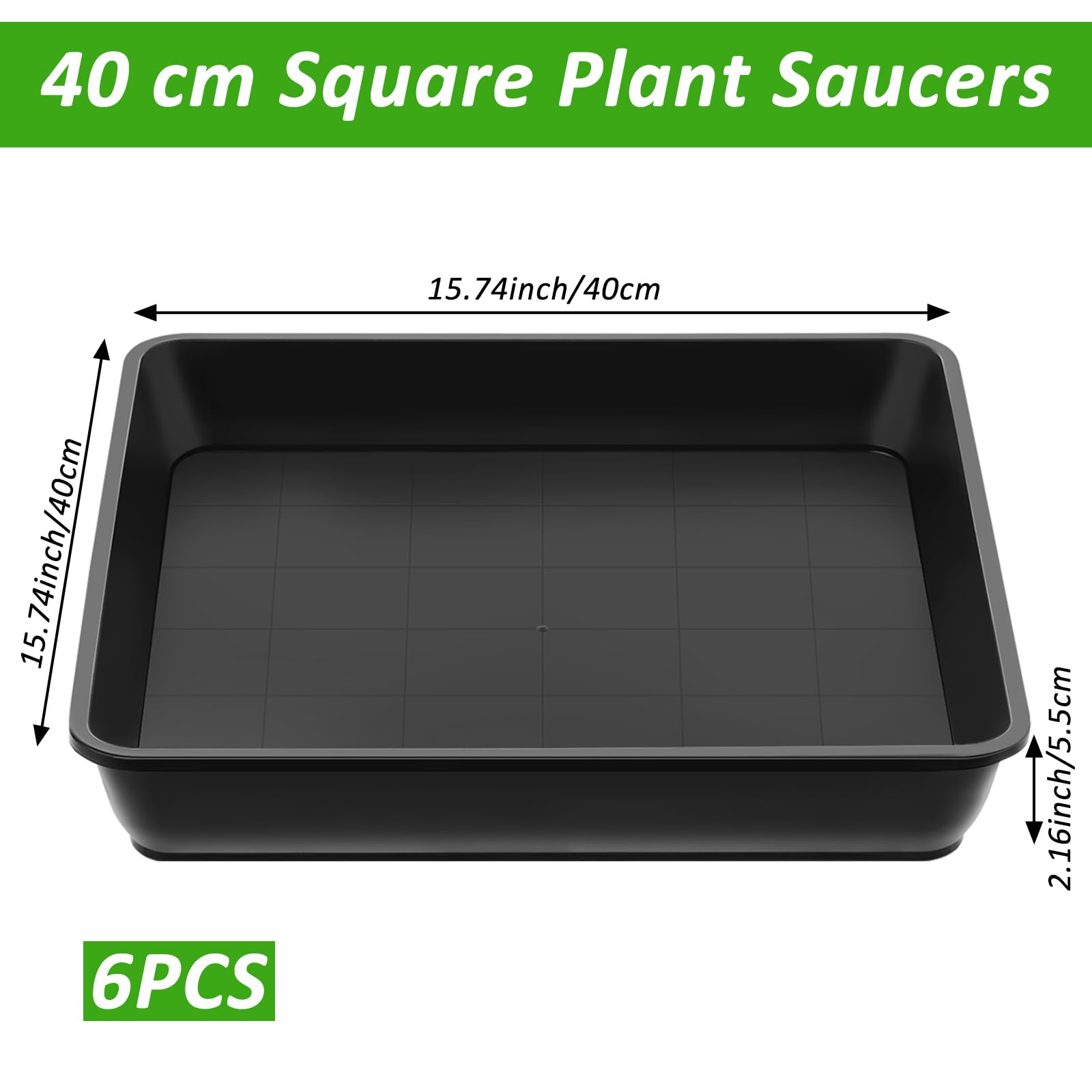 6 unidades de maceteros rectangulares, maceteros de plástico, bandejas para plantas, bandejas antigoteo, para plantas de interior y exterior (cuadradas, 40 x 40 cm)