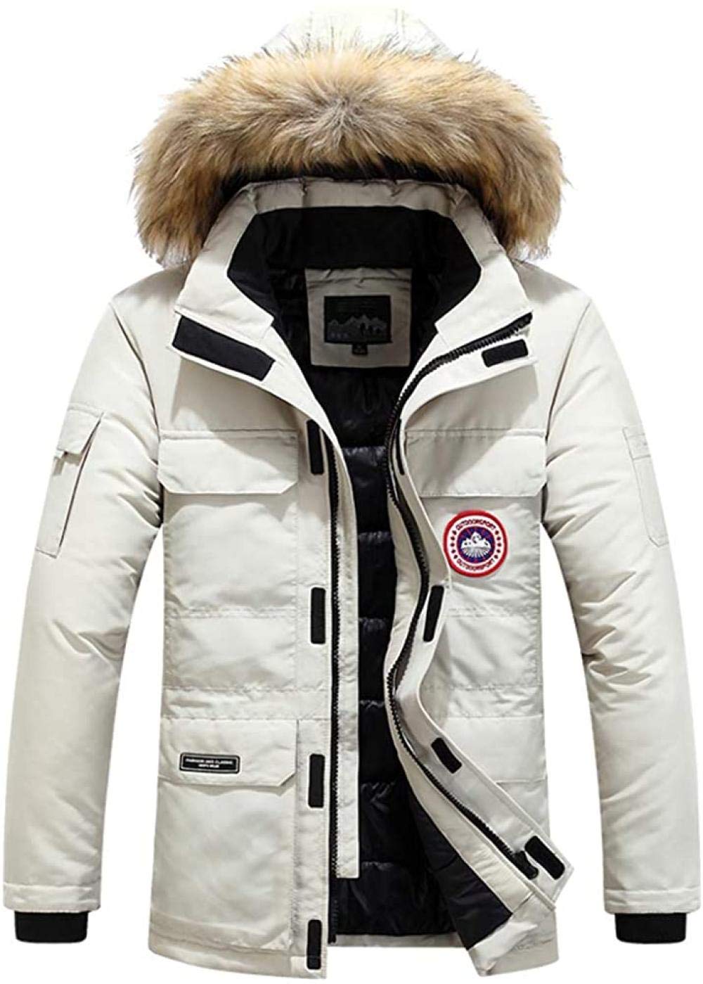 Manteau Hiver Homme Parka Chaud Fourrure Casual Outdoor Blouson Fourrure à Capuche Manteau Hiver Chaud Épais Parka Multi-Poche Doudoune Veste Amovible Capuche