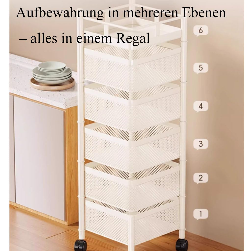 Carro De Servicio con Ruedas Carro De Libros Móvil con Cestas De 360°, Carro Metálico De 3/4/5 Niveles para Cocina, Baño, Lavandería, Carro Estrecho,Weiß b,3stufig