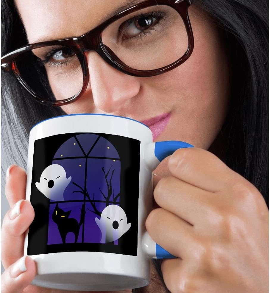 Miniatura 2 de 3dRose mug_200323_6 - Taza de Halloween con diseño de fantasmas y gatos en casa, 11 onzas, azul