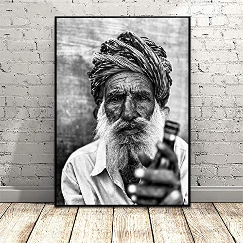 Impressions sur Toile Vieil Homme Portrait Noir Blanc Peinture Image Murale Art Non-Tissé Affiches...