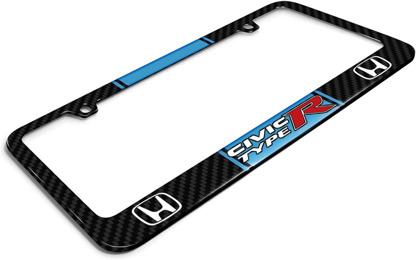 iPick Image for - Honda Civic Type R Blue Racing Stripe Black Real Carbon Fiber License Plate Frame