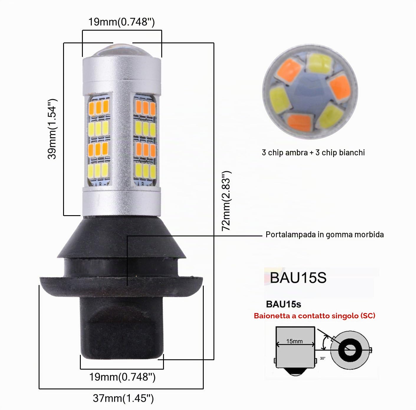 Katur 3156 3156A 3456 bianco/ambra Switchback LED indicatore di direzione Canbus senza errori 2835 42SMD 800Lumen 12 V LED con 50 W 6Ohm resistenze di carico (confezione da 2)