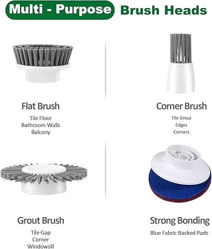 Miniatura 3 de Cepillo de limpieza de carga portátil automático inalámbrico de 360 grados, 4 cabezales de cepillo reemplazables para baño, cocina, bañera, piso,