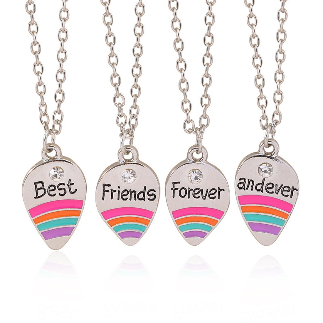 Collane Amicizia X4 - Ciondolo Cuori Migliori Amiche - Regalo Perfetto Ragazze (Argento) - Foto 3