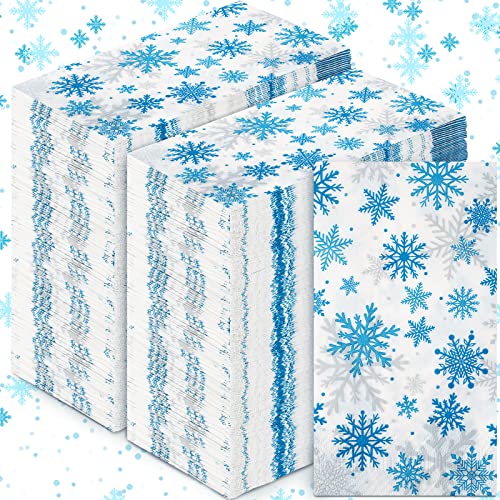 Hotop 200 Pack Snowflake Christmas Disposable Napkins Party, Blue, White