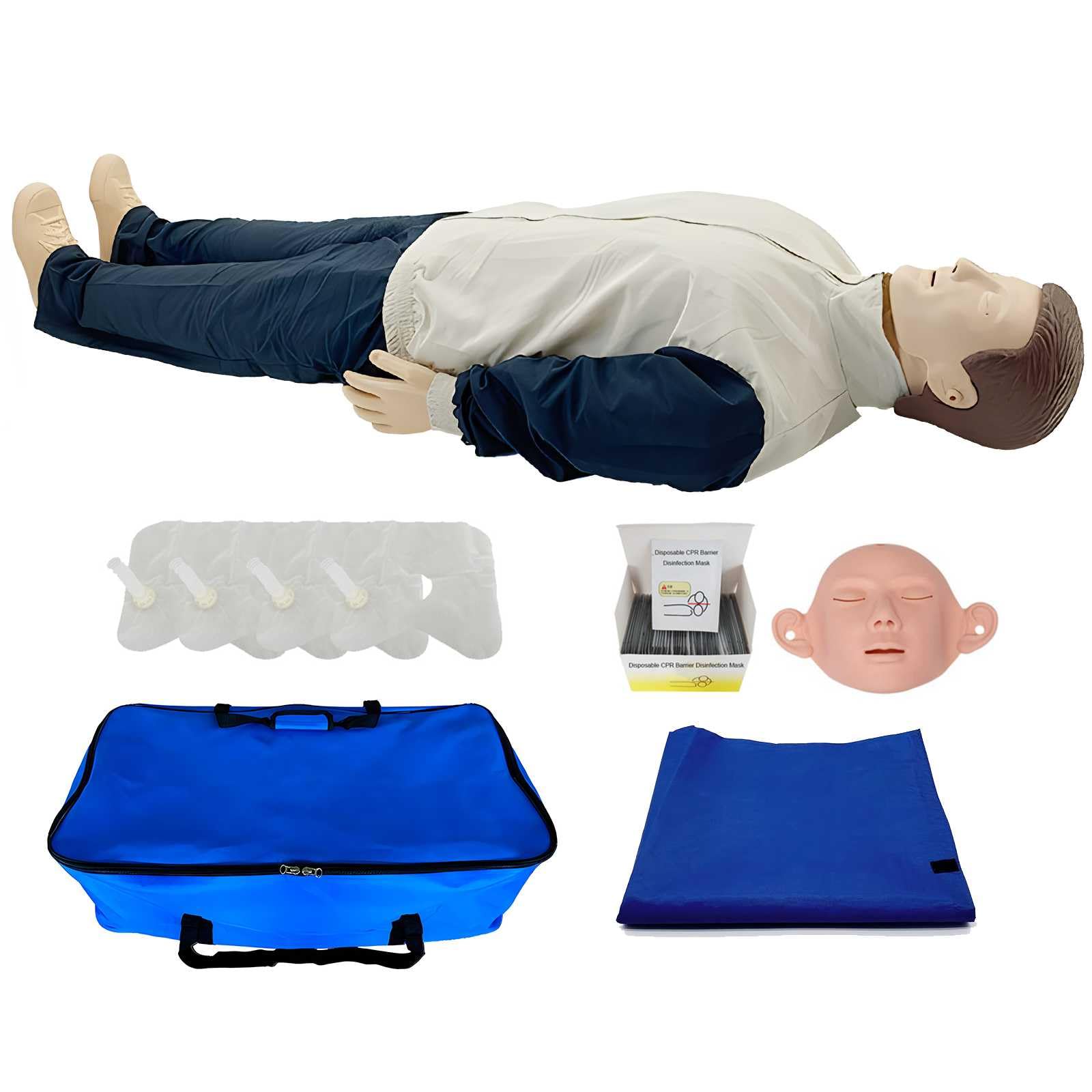 Poupée de réanimation AMITD avec 4 poches pulmonaires et tapis de transport