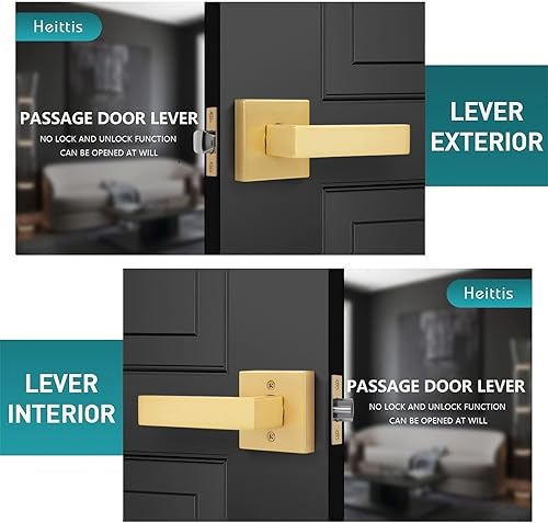 Miniatura 3 de Paquete de 1 cerradura de manija de armario y pasillo con acabado de latón manchado, manija de cerradura de puerta resistente en latón mancha para