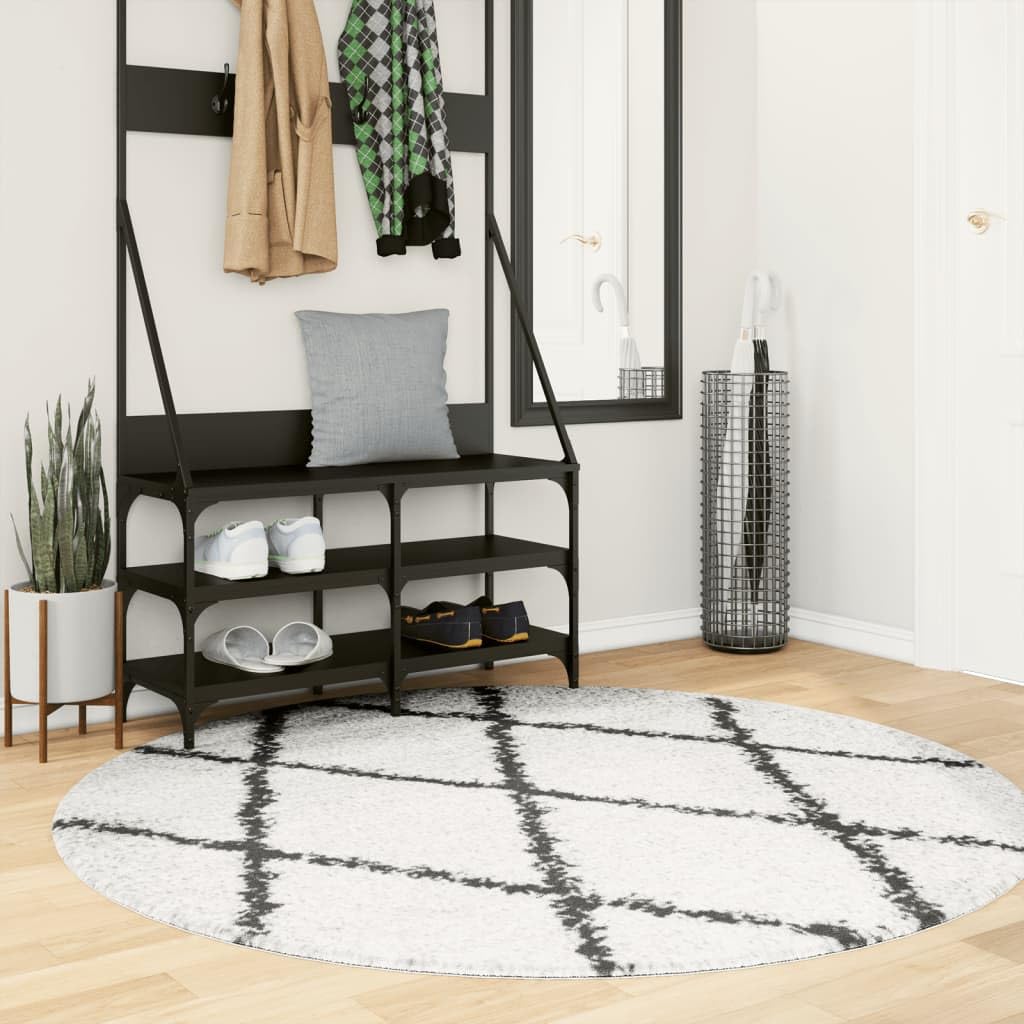 Tapis moderne à poils longs crème et noir 160 cm pour salon et intérieur