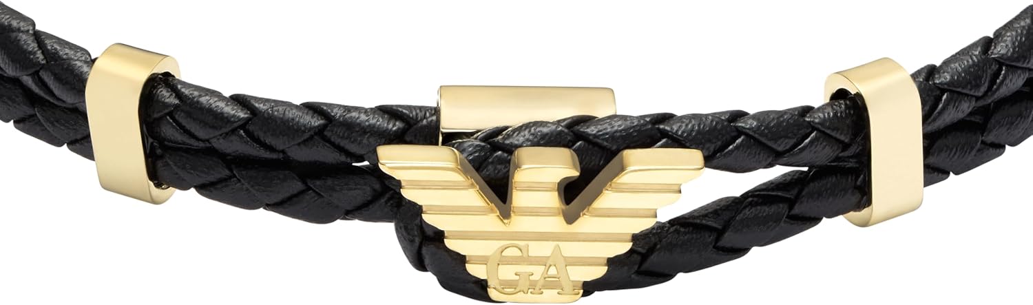 Emporio Armani Men's Gold-Tone Leather ID Bracelet (Model: EGS3321710)