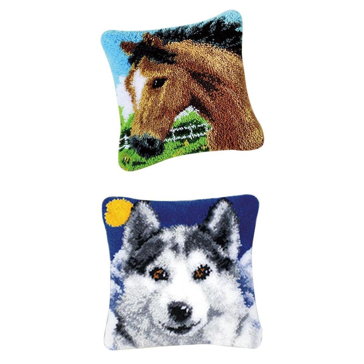 MERISHOPP® 2 Set Latch Hook Kits DIY Pillow Animal Pattern Handmade Needlework Supplies|Crafts | Needlecrafts & Yarn | Rug Making-image-36