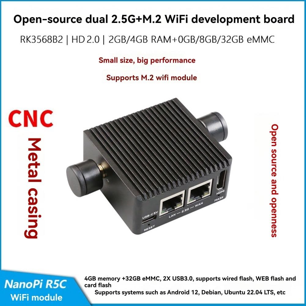 NanoPi R5C 開発ボード 3568 デュアル 2.5G ETH ポート + M.2 WiFi モジュール開発ボード オールメ