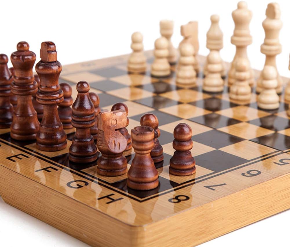 Foldable Chess and Checkers Set Board with Portable Folding Interior Storage Travel Game Board Solid Wood Production 34x34cm ()