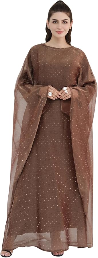 khalat Abaya Dress for Women Muslim Lightweight Organza Rhinestone Prayer Outerwear Loose Flowy Islamic Dubai Abaya Dress