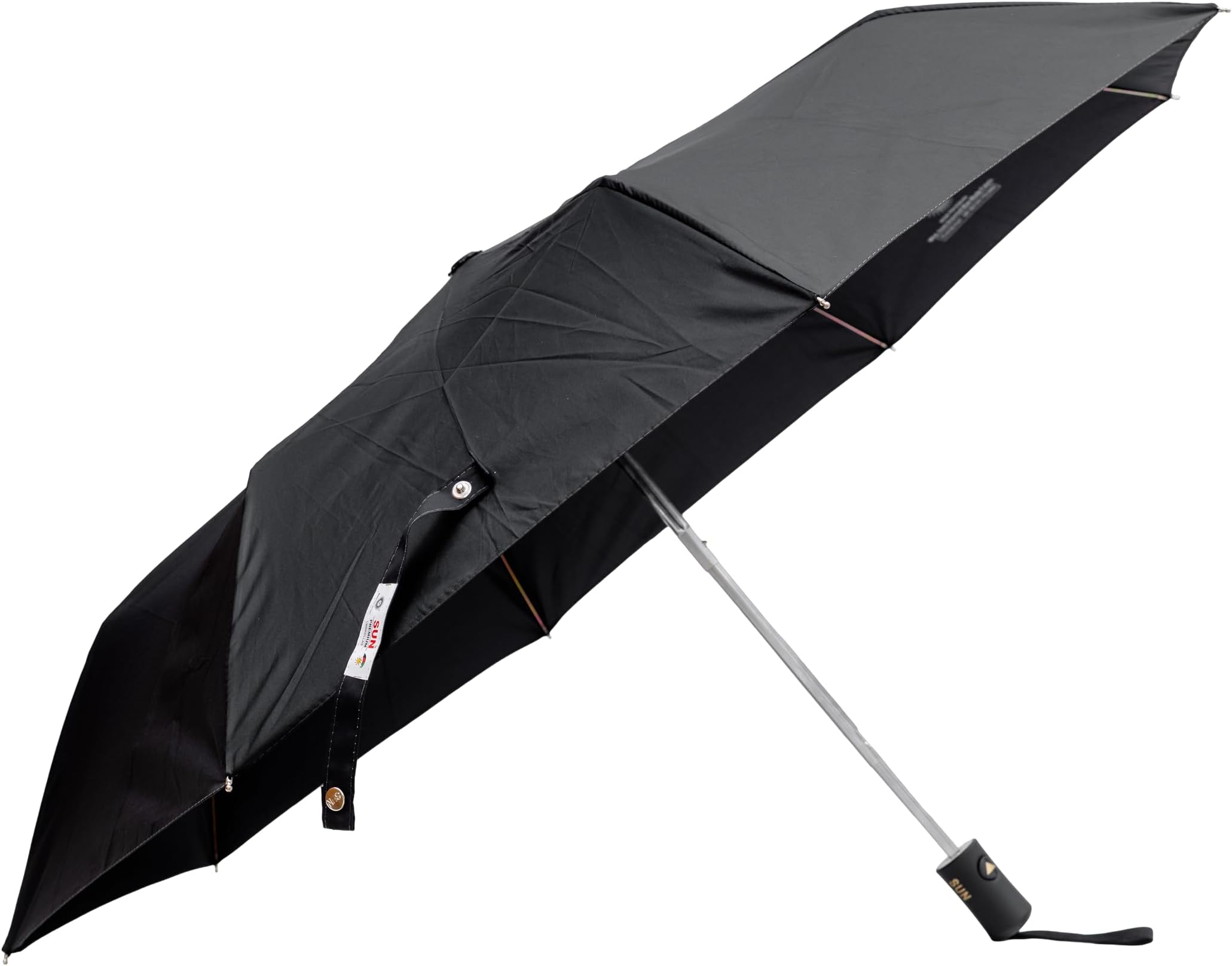 Brand Jet 3-Fold Auto Open Umbrella for Rain Black Classic Compact Travel Umbrella with UV Protection for Men & Women