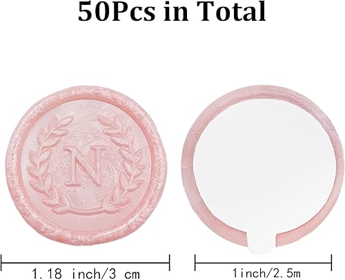 Miniatura 2 de 50 calcomanías adhesivas de cera con letra N rosa, hechas a mano, sin necesidad de sellar, rasgar y usar calcomanías de cera para invitaciones de