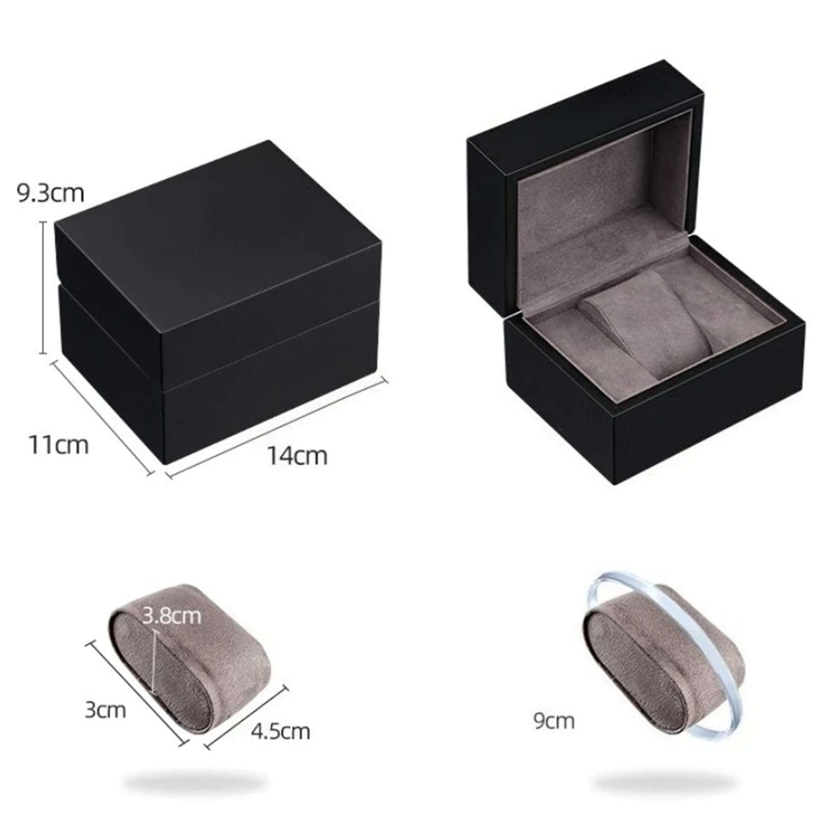 Porta Orologi Legno Scatola for orologi da uomo in legno nero opaco | Espositore for imballaggio for una persona con velluto grigio