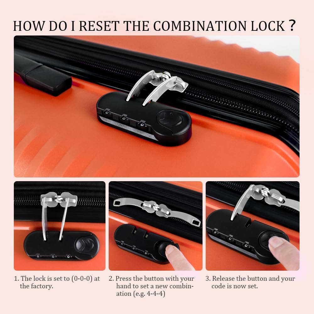 3 Piece Luggage Sets（20/24/28in） Luggage with Password Lock,Large Luggage with Spinner Wheels,Travel Luggage for Men Women,Orange