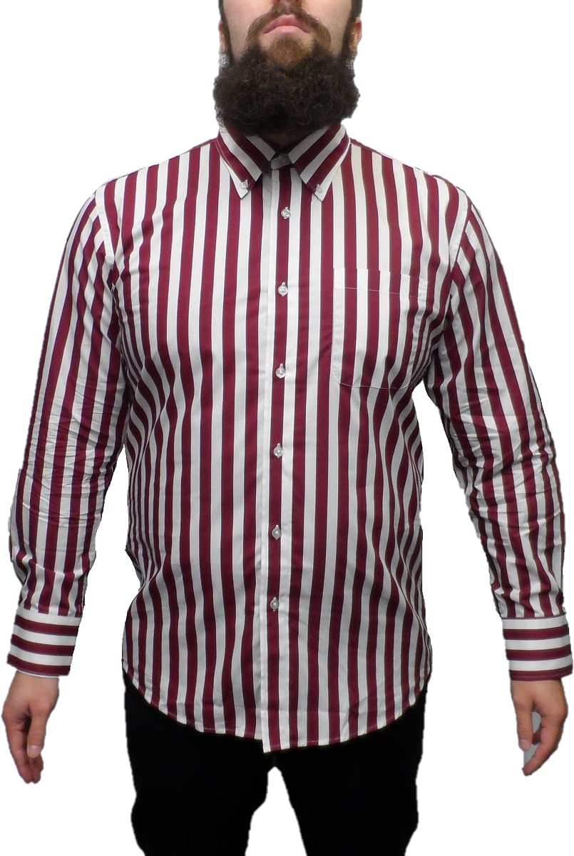 Mazeys Mens Retro Mod Stripe Shirts (Large, Burgundy)