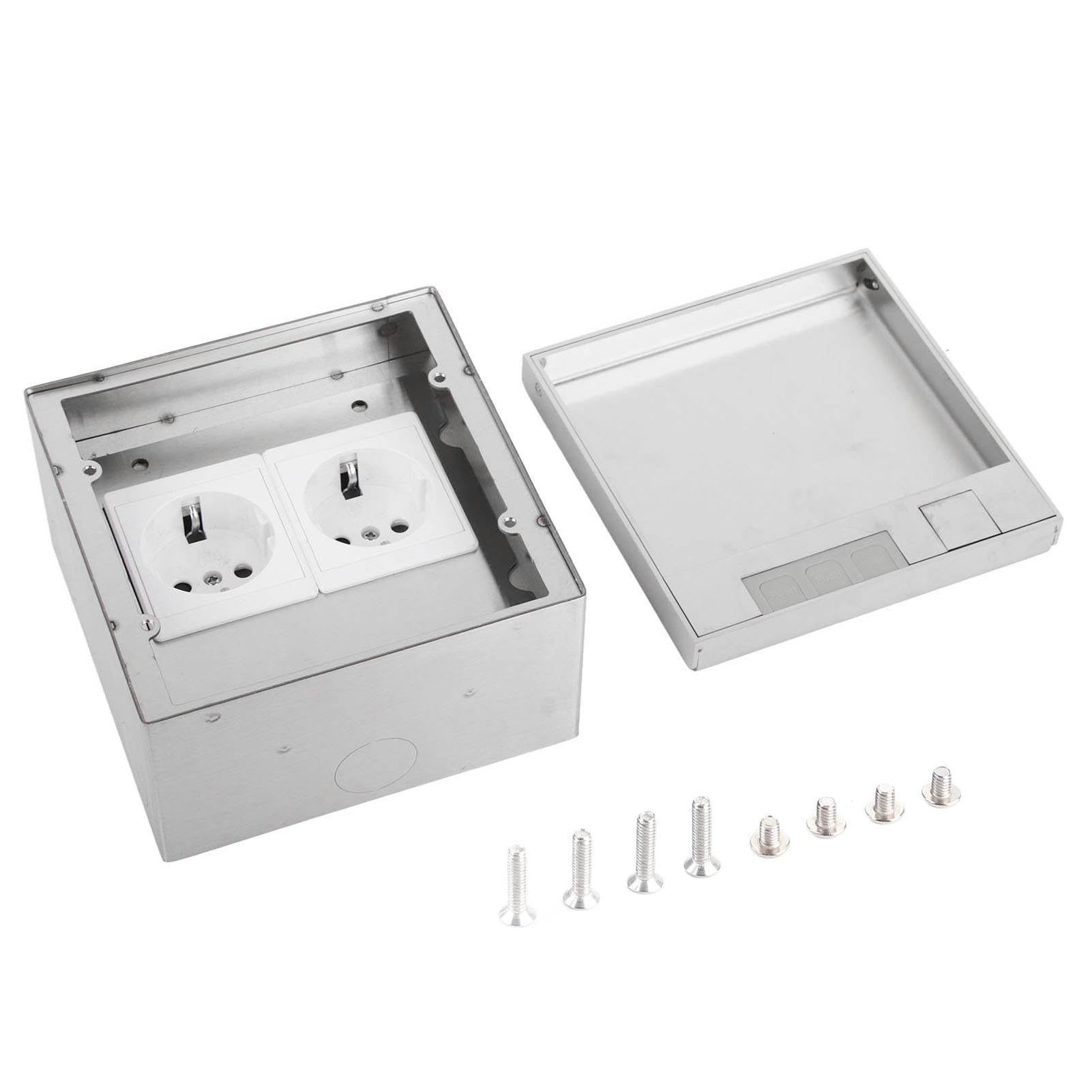 Bewinner Scatola di Derivazione da Incasso a Pavimento con 2 Prese, Presa Impermeabile Ignifuga per PC in Acciaio Inossidabile 16A 4000W per Casa, Ufficio, Hotel, Scuola