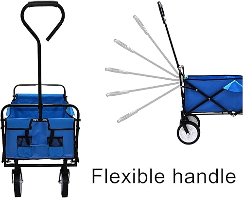 Miniatura 8 de HTTMT - Carro plegable multifunción azul para exteriores, ruedas portátiles para uso en camping, comestibles, compras, transporte de niños, picnic,