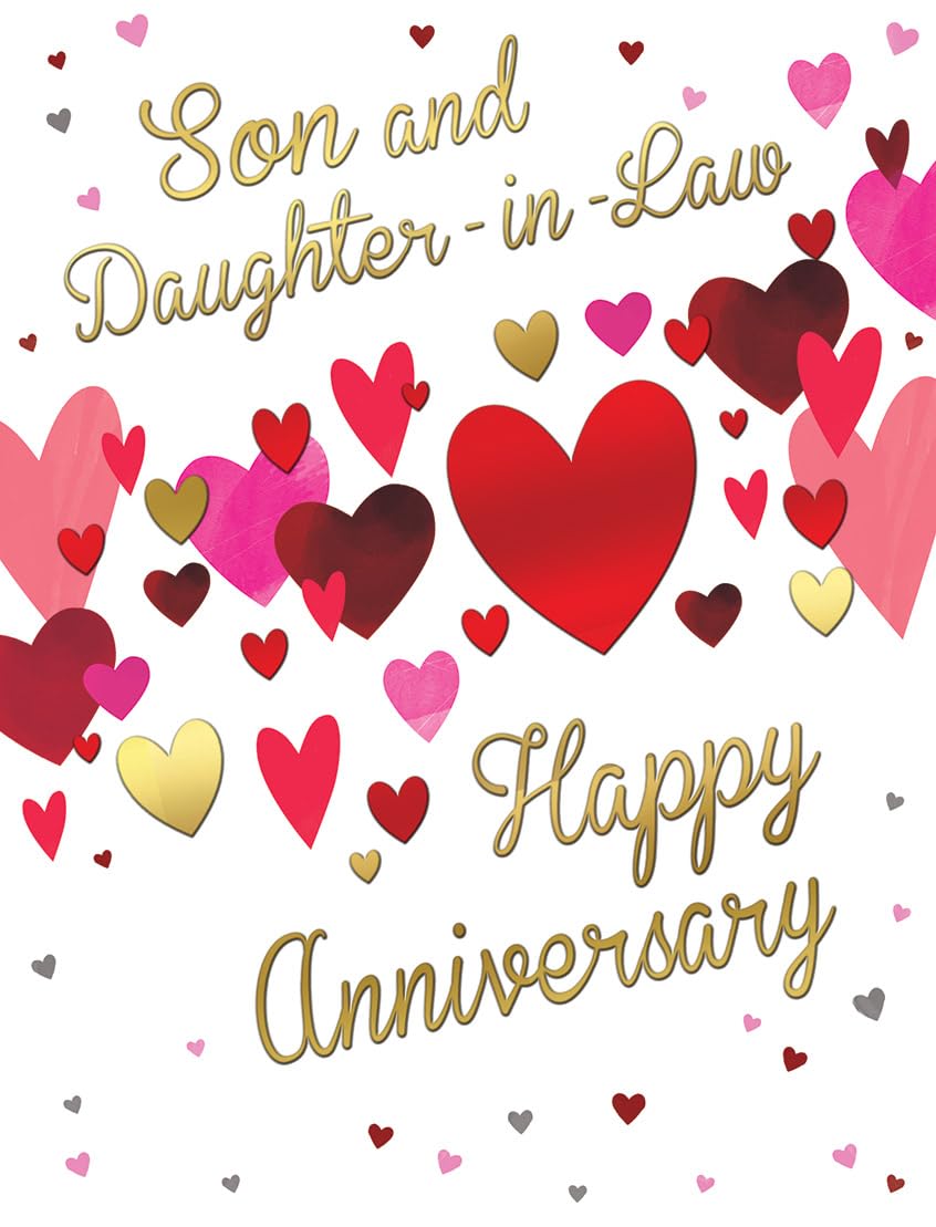 Piccadilly Greetings Anniversary Card, Son & Daughter-in-Law Hearts - 8 x 6 inches