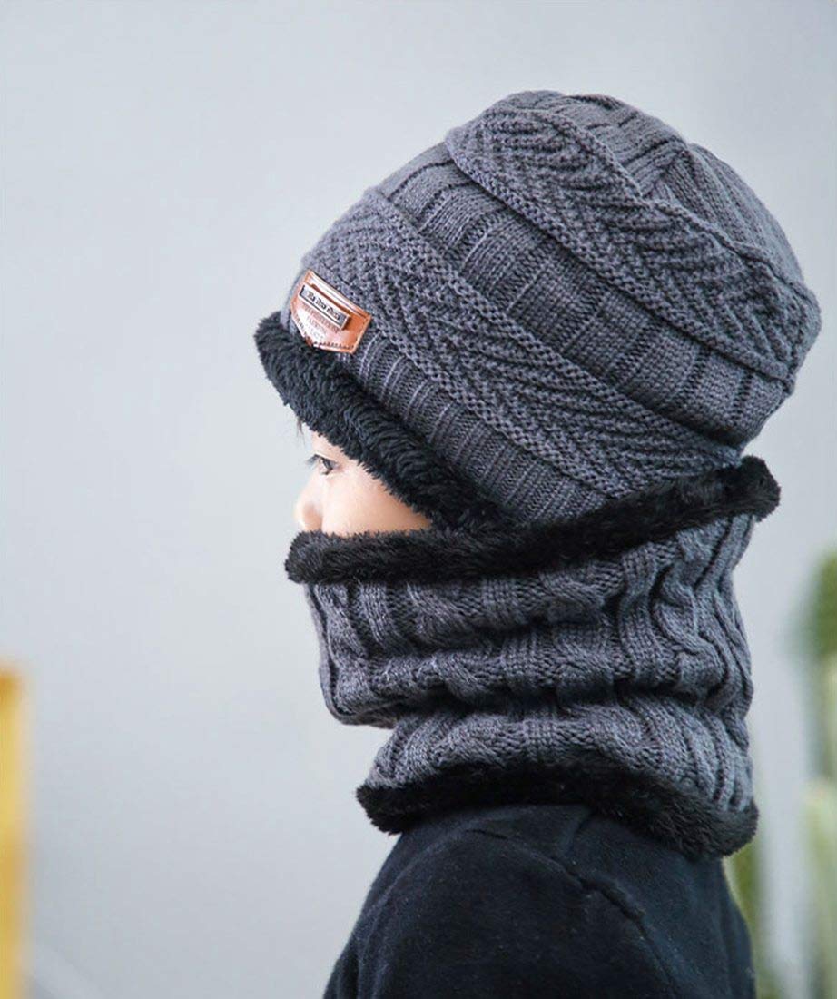 Kids Winter 2-Pieces Beanie Hat Scarf Set Slouchy Skull Cap and Circle Scarf for Boys Girls (Gray)