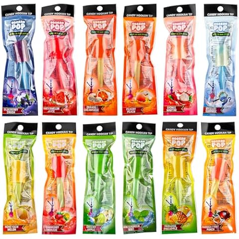 12 Pcs Hookah Candy Tips, Glow in The Dark Jolly Tips, Individually Wrapped Lollipop Shisha Accessories, Delicious Flavors Cover