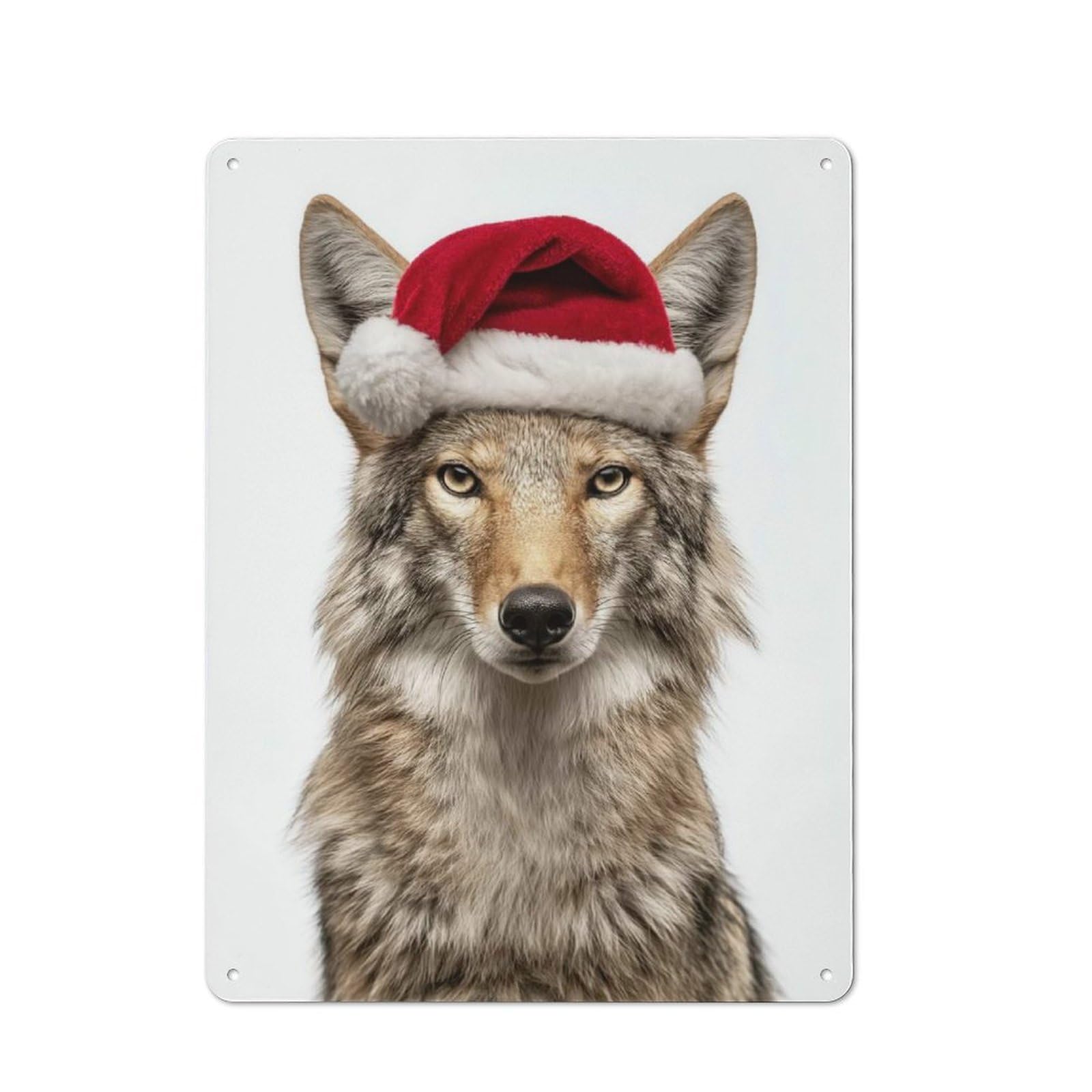 Junmoney Coyote Wearing A Santa Hat Rustic Metal Sign 40X30cm For Kitchen Or Home Bar, Gift For Kitchen Decor Lovers During The Christmas Season