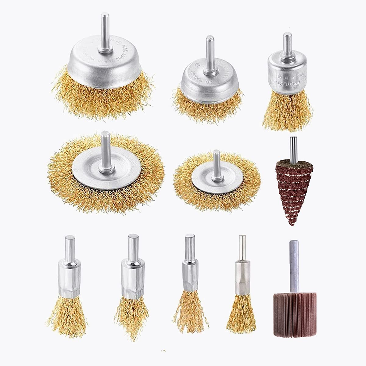 Buy FEIHU 11 Pcs Wire Brushes Set, Flap Wheels 1/4 Inch Shank, Brass