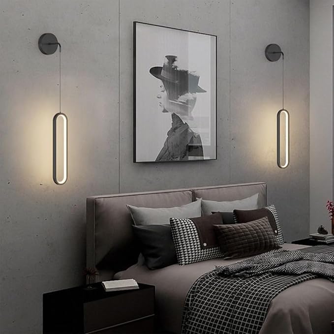 XINYASEE XINYASEE Wandlampen slaapkamer (met drie wisselende kleuren), eenvoudige en moderne staaflampen voor slaapkamer en woonkamer, wandlampen hal (Zwart) photo 2