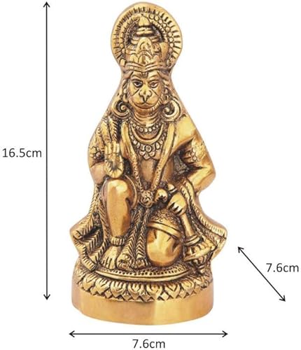 Miniatura 3 de Handicrafts Paradise Hanuman ji sentado en metal chapado en oro antiguo