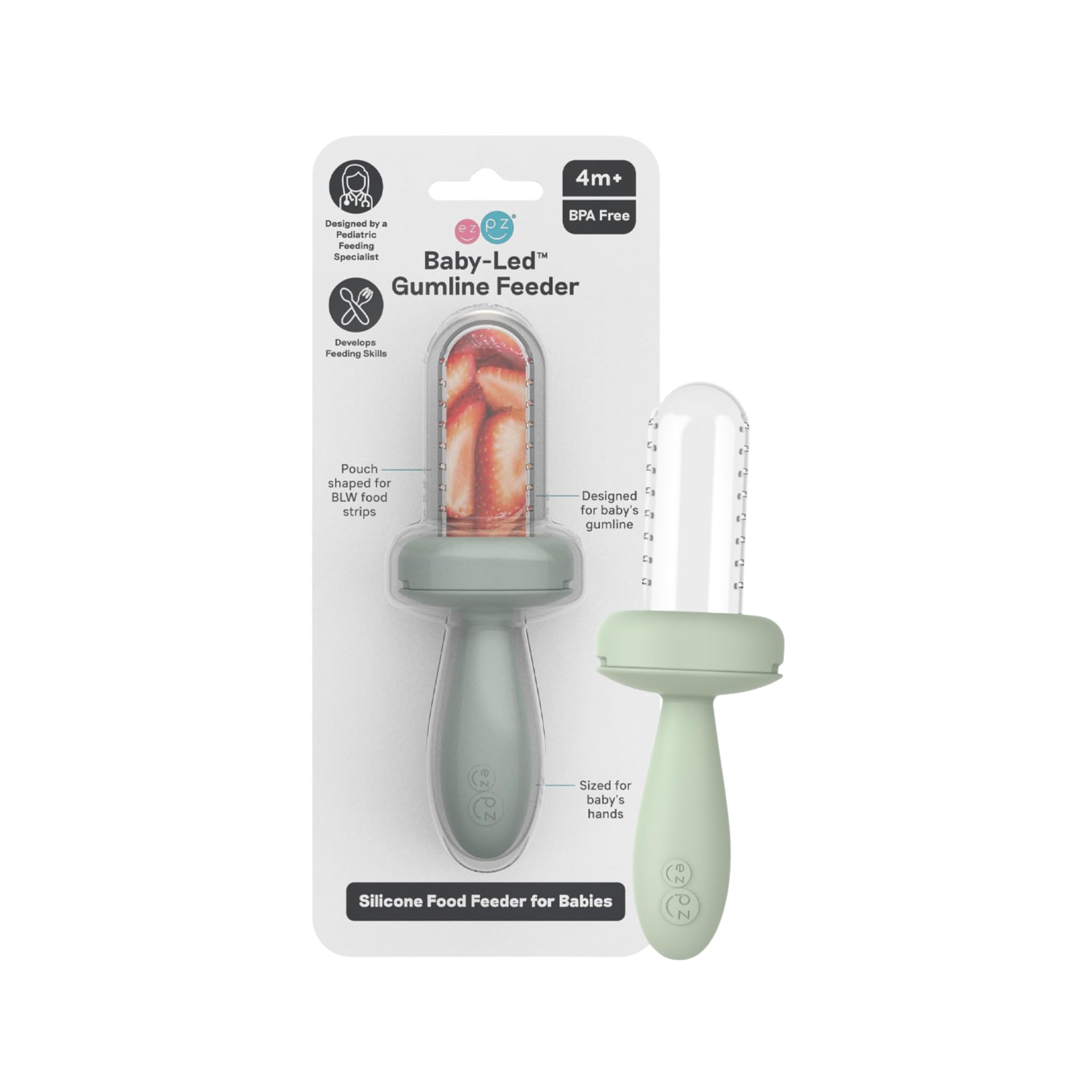 ezpz Baby-Led Gumline Feeder (Sage) - Silicone Fruit Feeder for Infants 4 Months + - Baby Feeding Essentials - BLW Tools - Works Best with Compatible