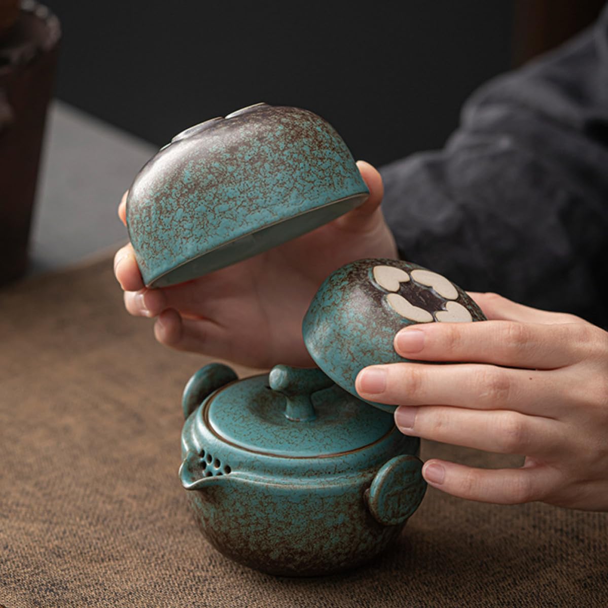 Artibetter Juego de Té de Cerámica para Adultos con Tetera China y Tazas, Diseño Japonés Sofisticado, Portátil para Viajes y Fiestas de Té, Conserva Sabor Original