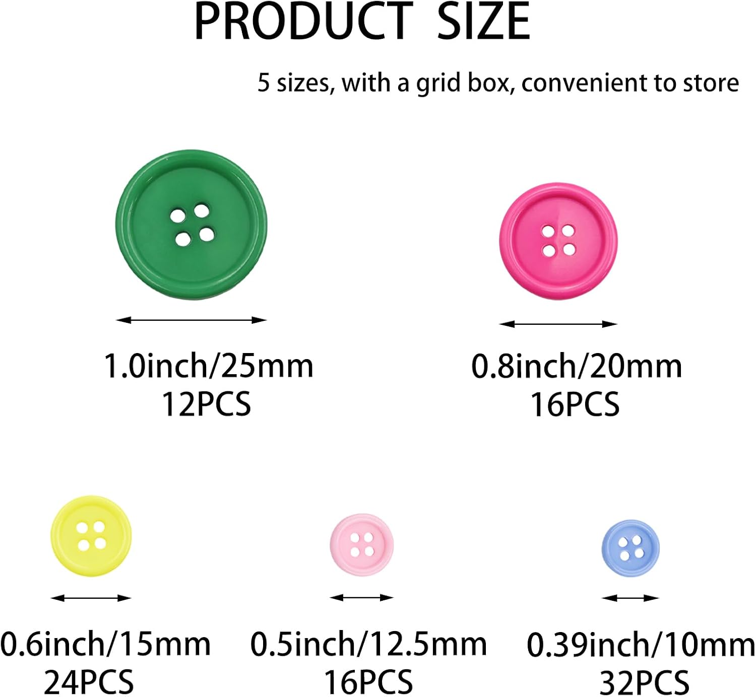 Lilaly 100 pcs Buttons for Crafts, 5 Sizes Mixed Round Sewing Buttons for Clothes, Suitable for for DIY Crafts, Coats, Shirts, Pants, Shorts(MixedColor C) image 2