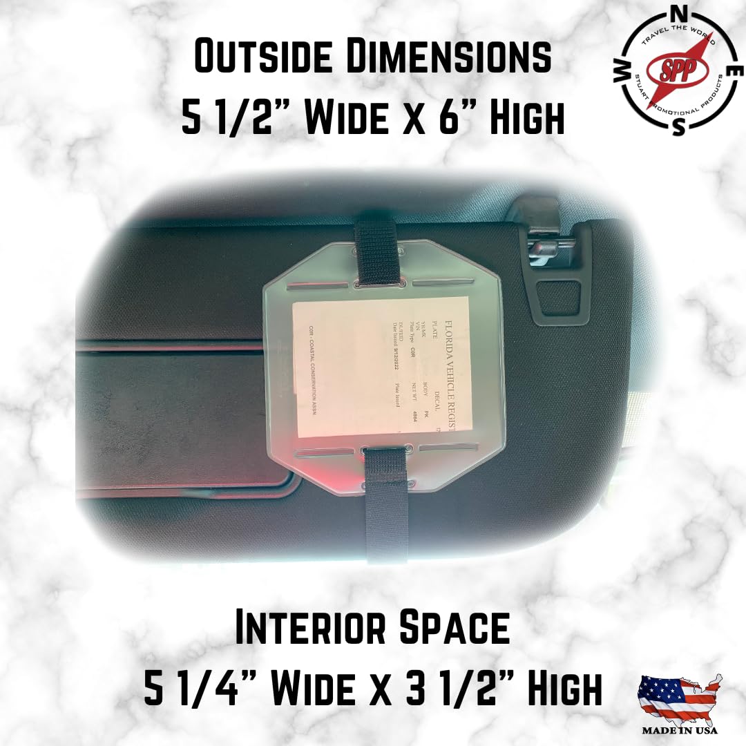Stuart Promotional Products Registration & Insurance Card Document Holder Visor for Vehicle - Securely Holds with Black Stretch Band & Buckle - Durable Car Accessories Made in The USA (Black) (Small)
