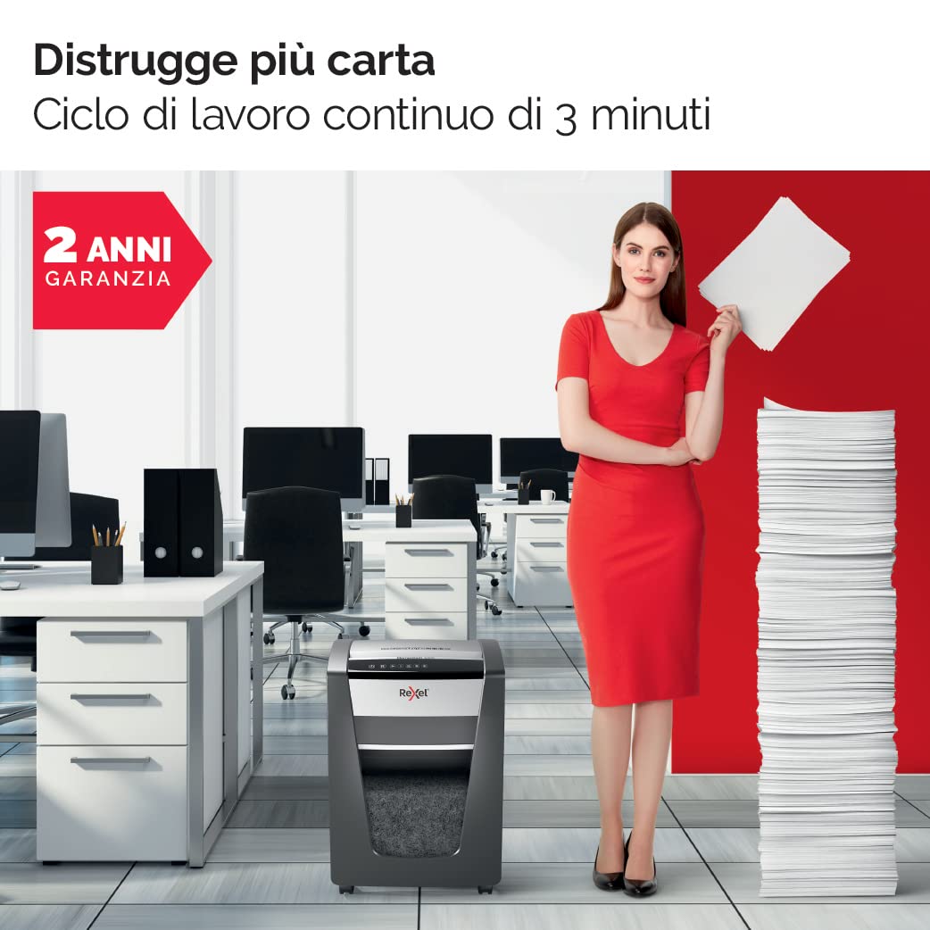 REXEL Momentum X308, Distruggidocumenti Manuale, 9-8 Fogli A4 (70-80 gr/mq), Taglio a Frammento, Livello di sicurezza P-3, per Uso Personale/Home Office, Capacità 15 Litri, 2104570EU