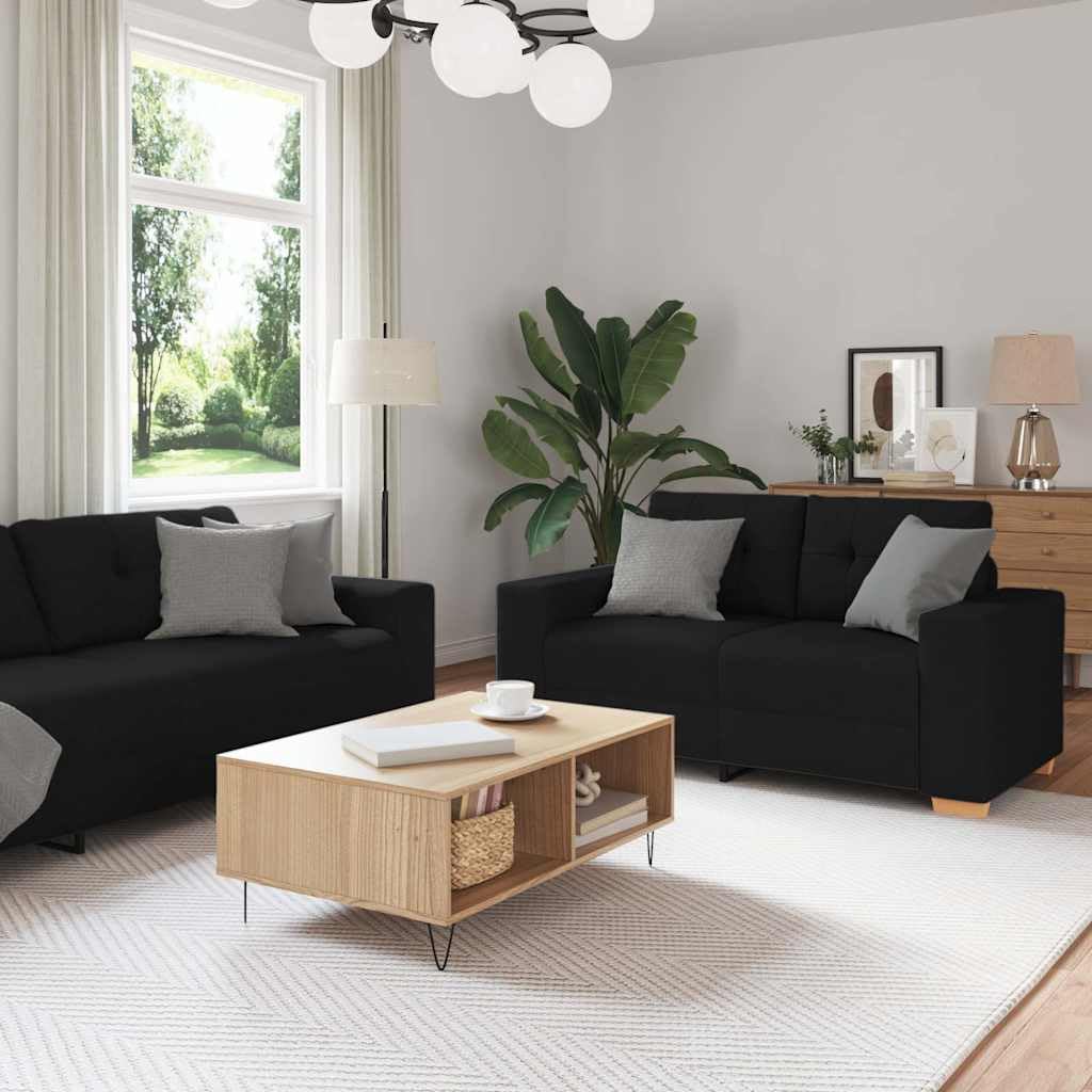 Juego de sofá de 2 + 3 plazas, color negro, estructura de metal de madera, diseño moderno con poliéster suave, resistente y cómodo para salón, oficina, habitación de invitados