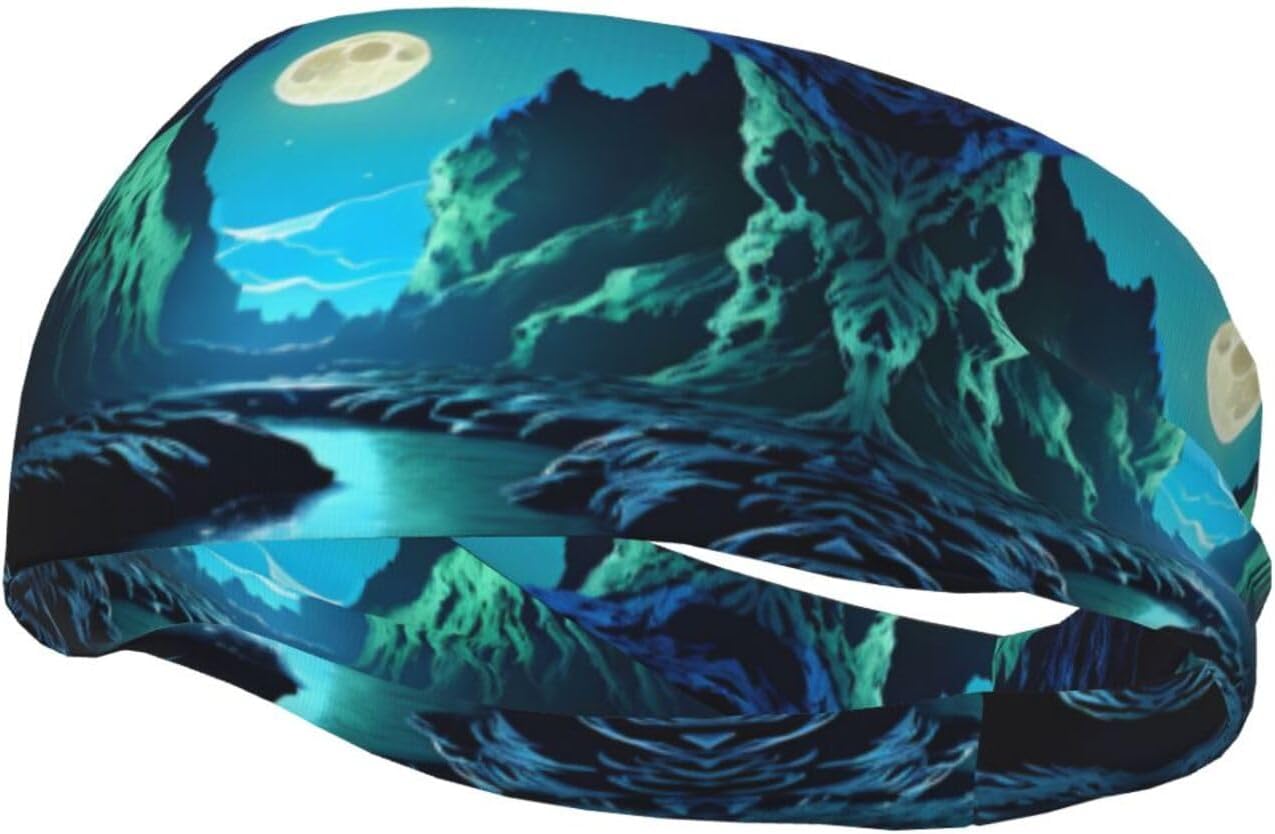 Sports Sweatband Headband Exquisite Water Moon Cave Print Breathable Lightweight Foldable Fitness Accessory