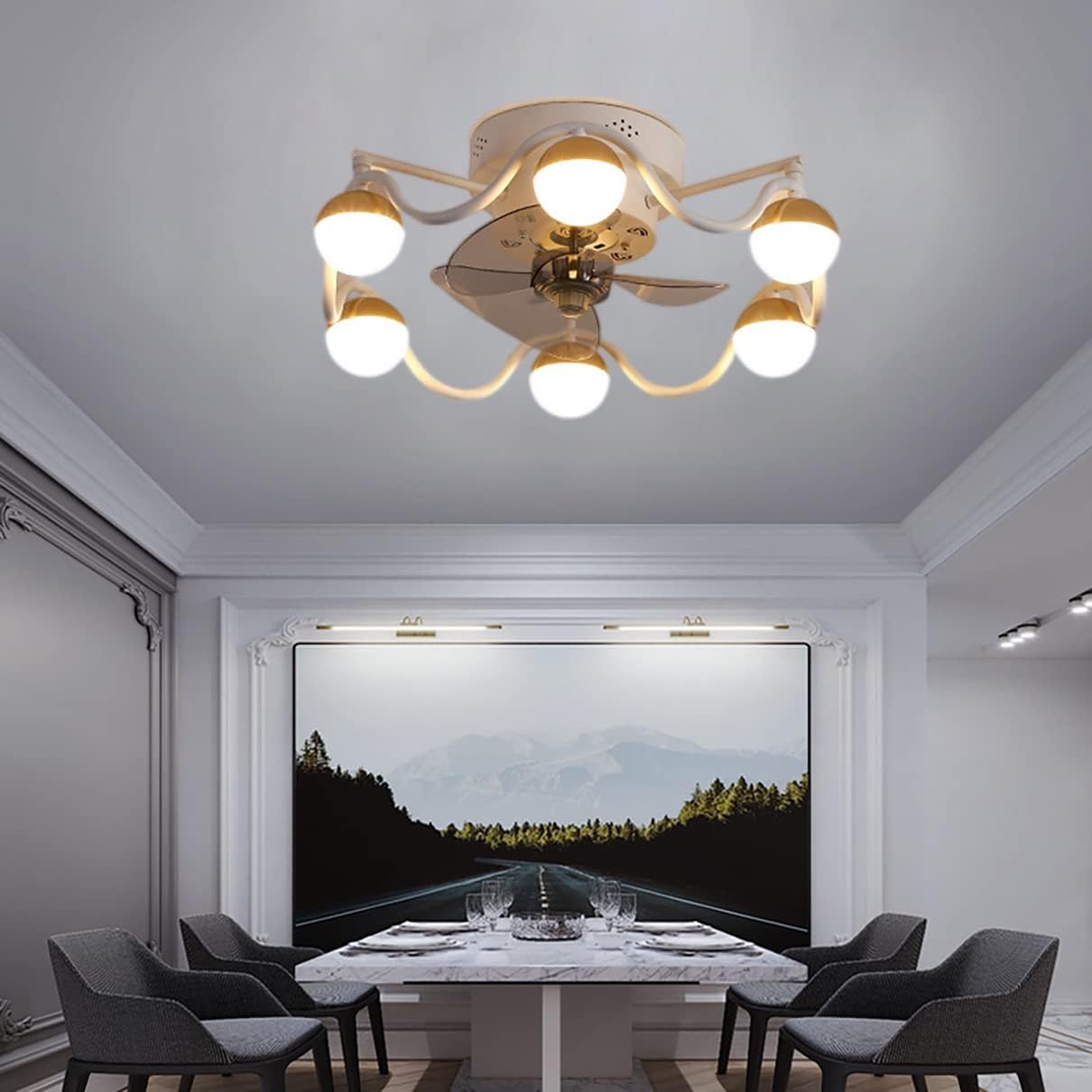 YUEGOO Ceiling Fans with Lamps,Ceiling Fan with Light Reversible 3 Colors Dimmable Silent Remote Control Modern Indoor Living Room Fan Ceiling Lights with Timer Dining Room Bedroom/White