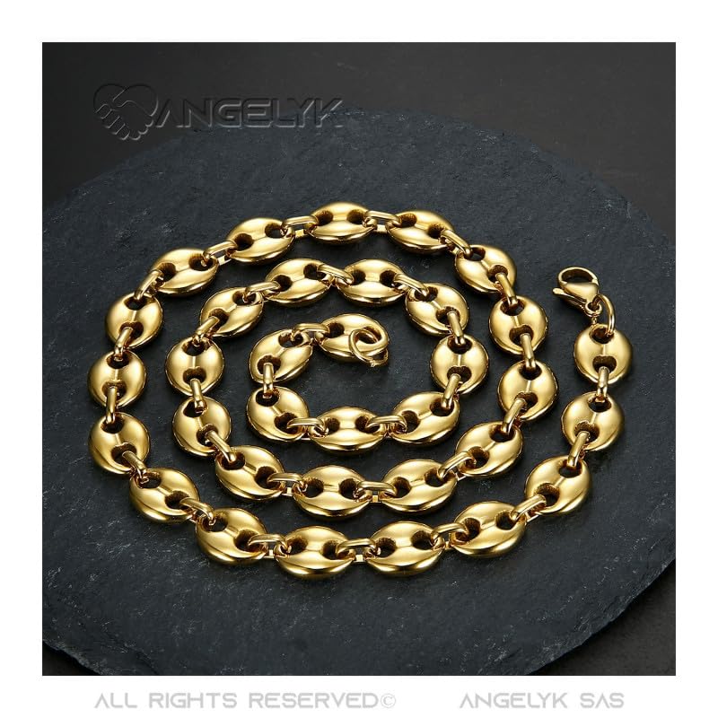 BOBIJOO Jewelry - Ensemble Collier Chaîne + Bracelet Grain de Café Acier 316L Or Plaqué Doré 4 Tailles diffentes