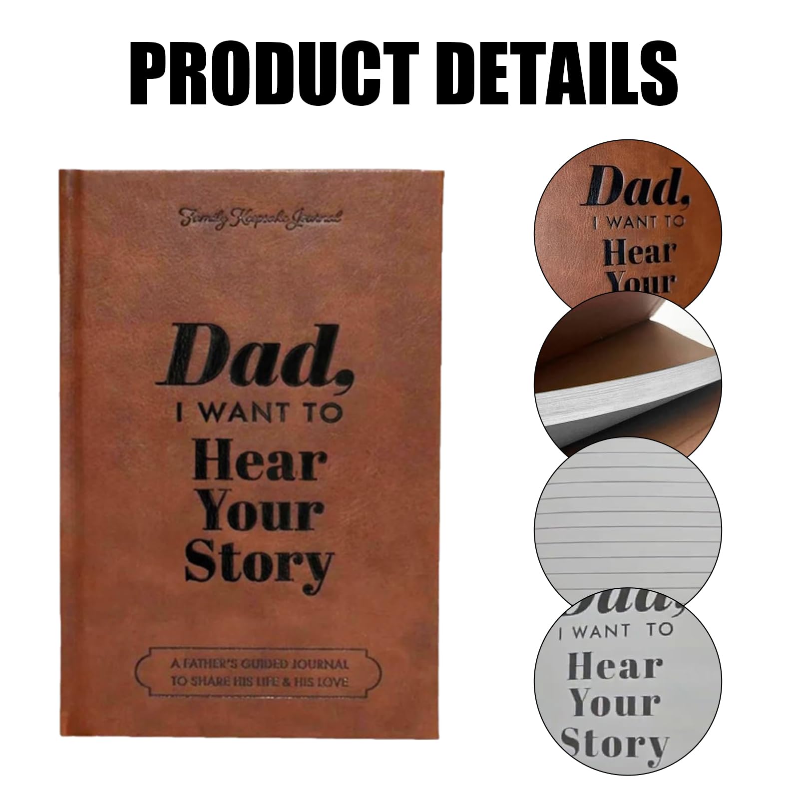 The Notebook A5 Notepad Journal,PU Leather Hardback Notebooks,Portable School Supplies,for Office Home Business Writing & Note,Dad I Want to Hear Your Story,Brown Write Notepads,Diary,5.8in×8.4in - Image 3