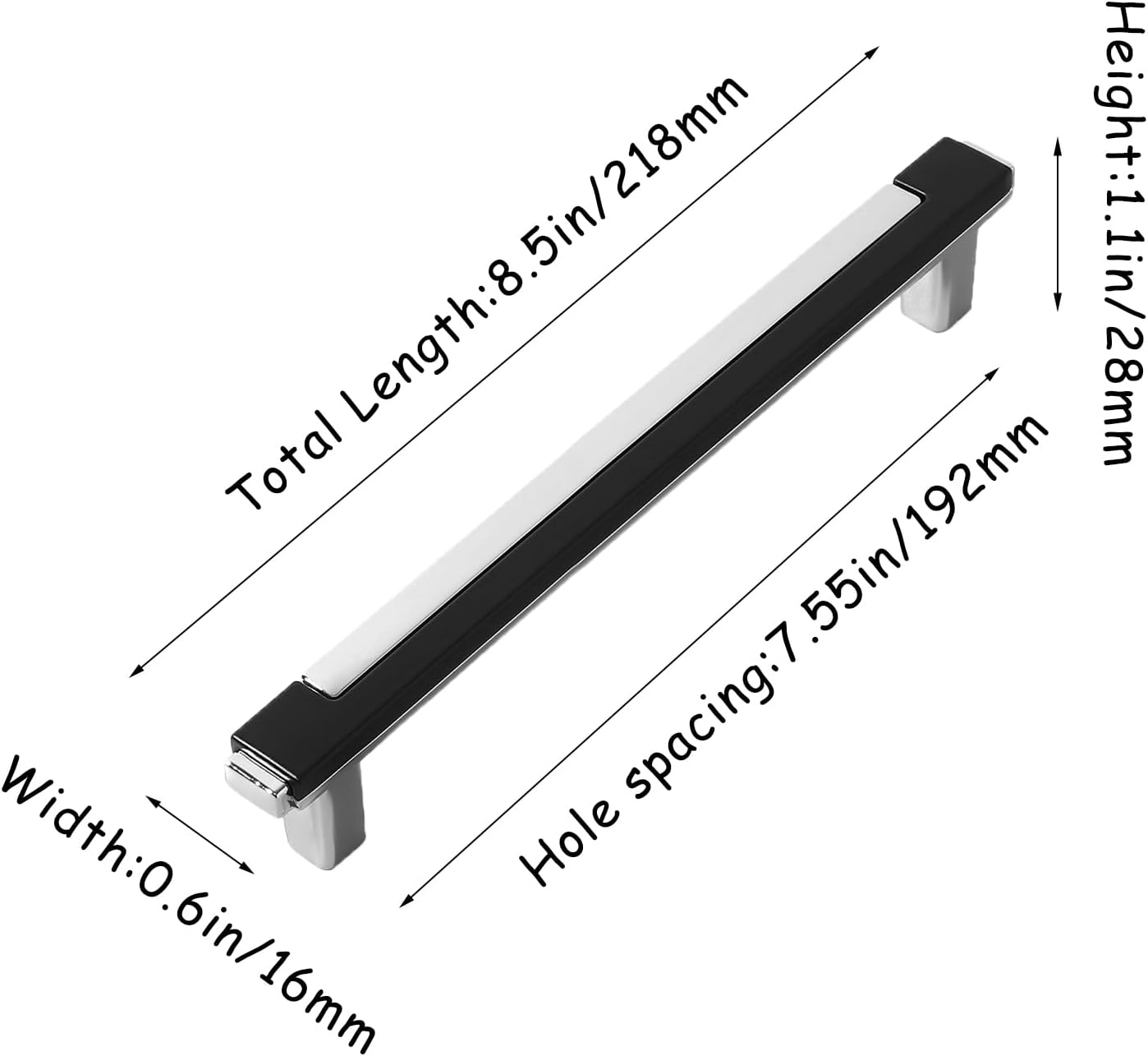 10 Pack Modern Black and Silver Cabinet Pulls,7.55 Inch Hole Center Solid Zinc Alloy Drawer Handles, Anti-Rust Kitchen Hardware for Dresser, Cupboard and Bathroom Vanity