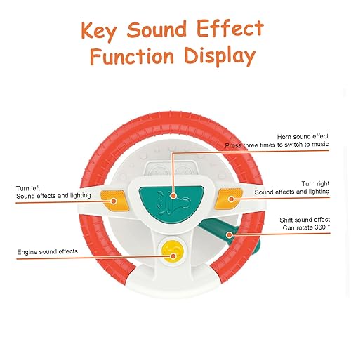 Miniatura 8 de Asiento de coche orientado hacia atrás Juguetes de rotación de 360 Juguete de volante de bebé con espejo luces musicales y sonidos de conducción 12